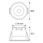 Foco empotrar LED fijo Redondo Ø40mm PUNT 3W 24º UGR15